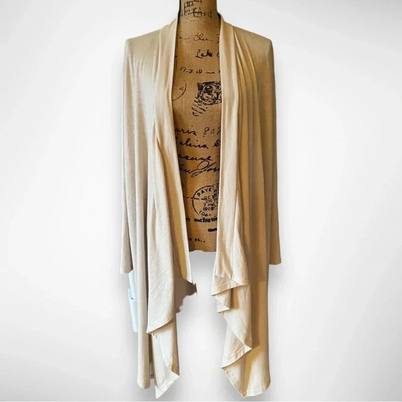 Open Front Lightweight Long Sleeve Draped Apricot Long‎ Cardigan Medium - Picture 2 of 7